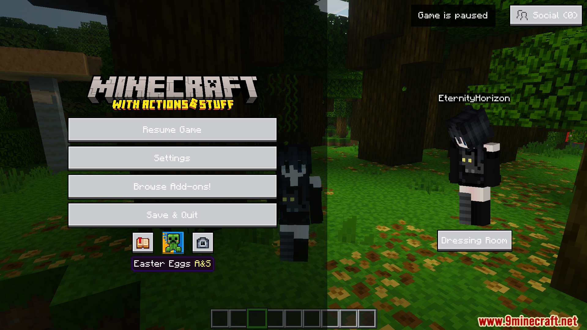 Easter Eggs Rename Ans Texture Pack Screenshot 2 Minecraft pause menu featuring a custom button for the interactive guide