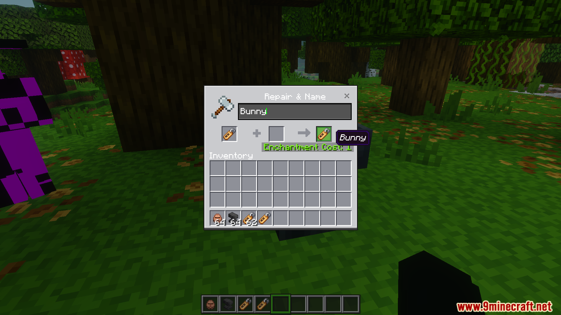 Easter Eggs Rename Ans Texture Pack Screenshot 9 Renaming a name tag to Bunny using an anvil in the game