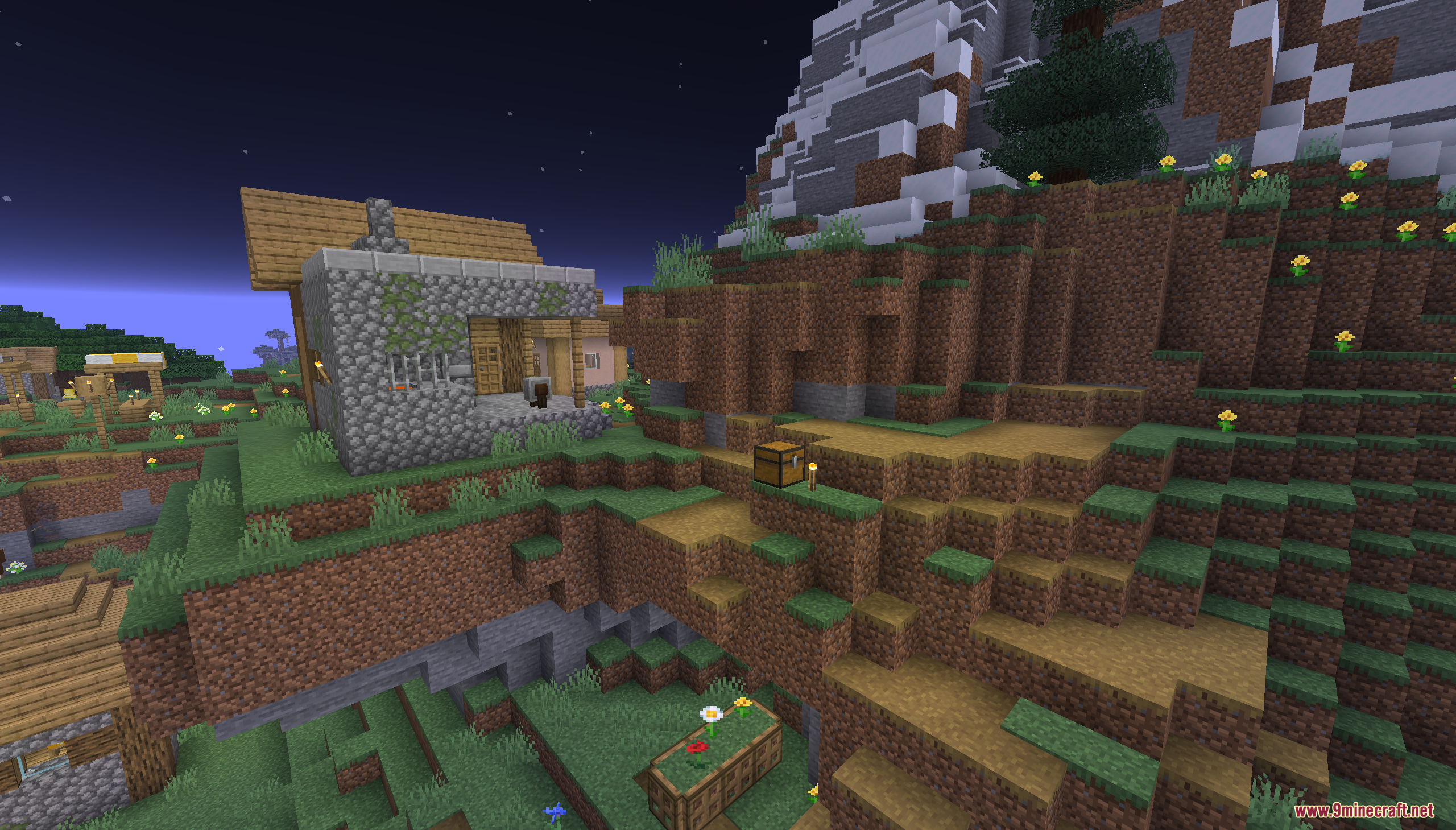 Easy Speed Run Map Screenshot 4 A wooden chest sits on a dirt path near a cobblestone village building