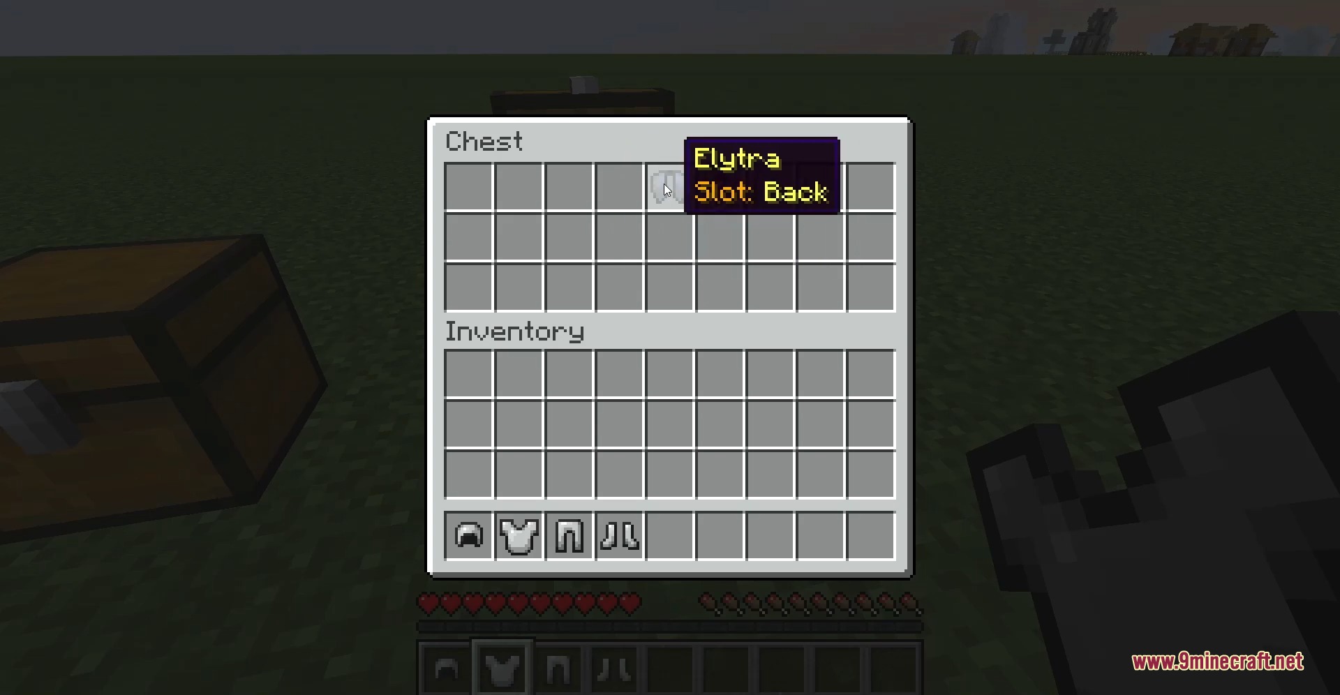 Inventory UI for Elytra Slot mod showing a dedicated back slot