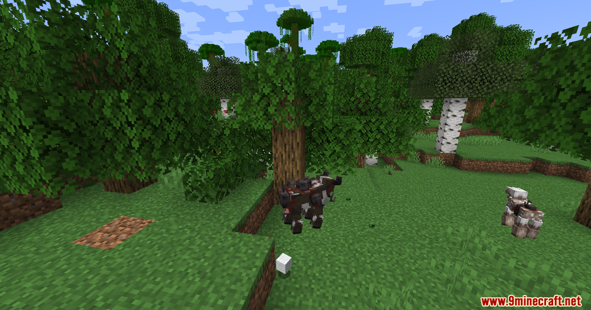 End-Parasitize and Convert All Mod Screenshot 11 Infected cows standing in a lush forest biome near a large oak tree