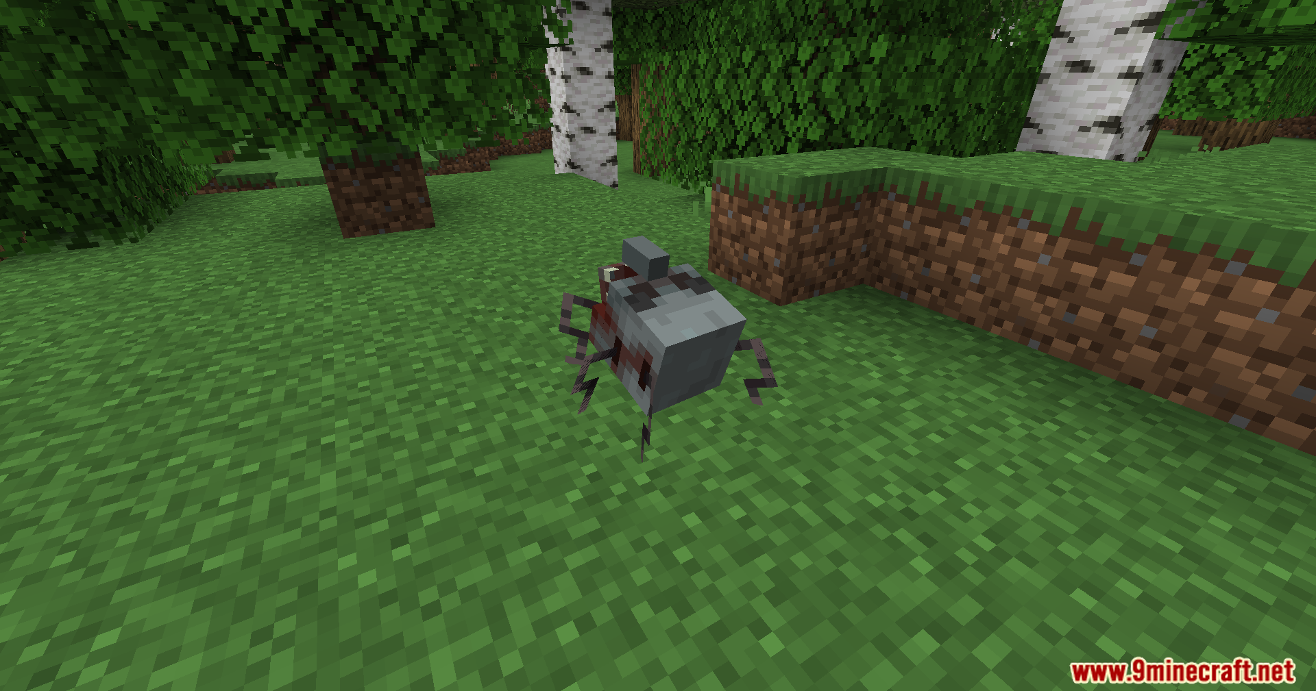 End-Parasitize and Convert All Mod Screenshot 14 A small grey parasite mob crawling on the grass in a forest