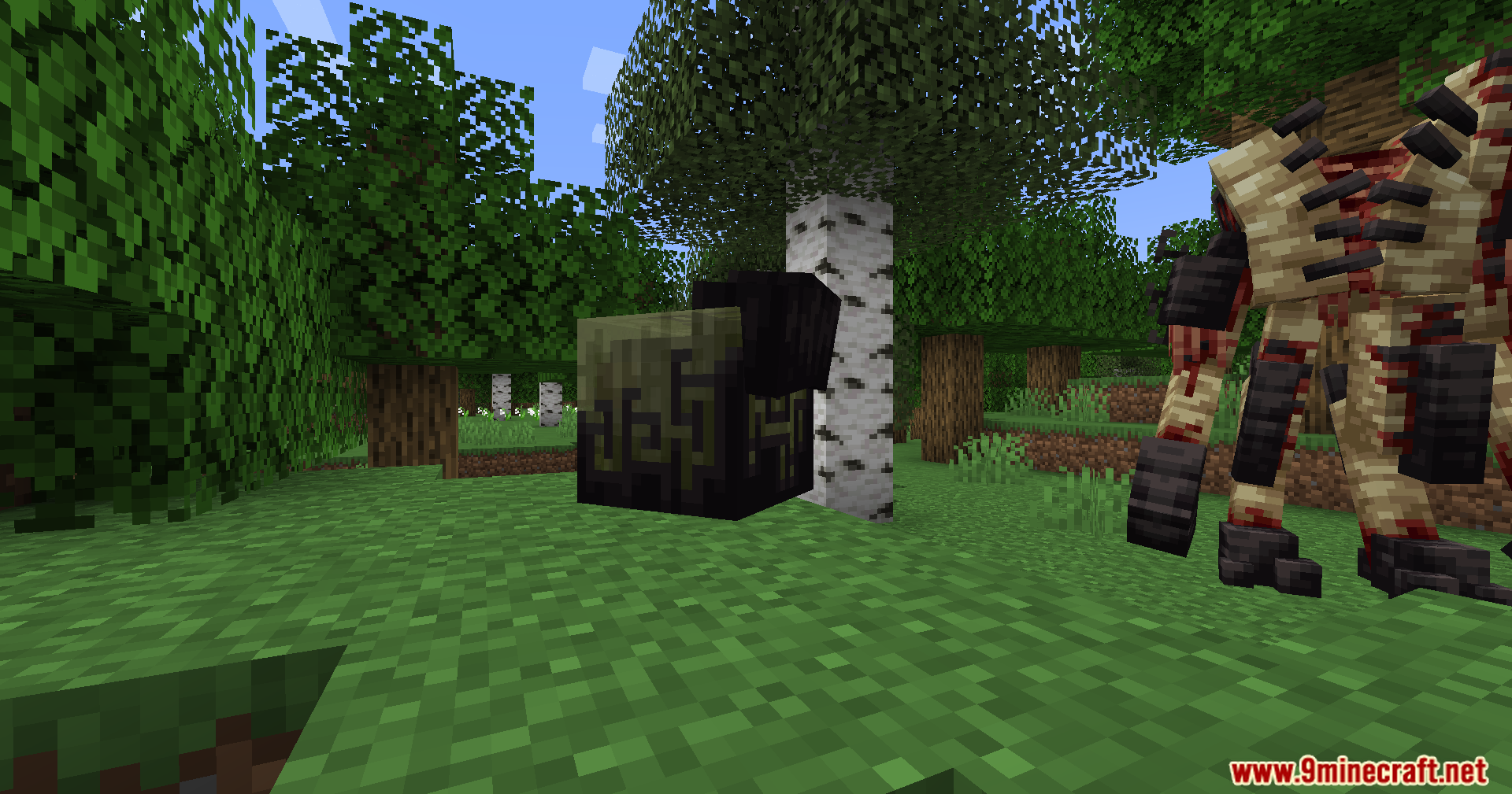 End-Parasitize and Convert All Mod Screenshot 16 A small dark parasite creature lurking near a white birch tree