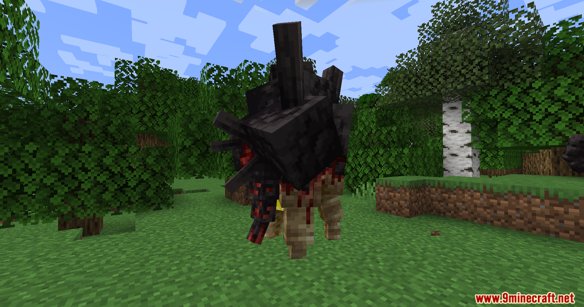 End-Parasitize and Convert All Mod Screenshot 17 A massive dark parasite creature from the End Parasitize mod in a forest