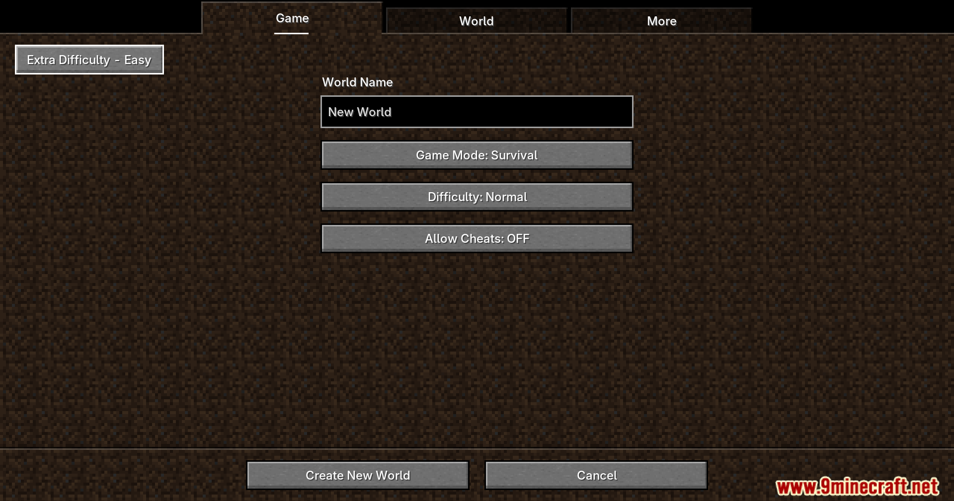End-Parasitize and Convert All Mod Screenshot 2 World creation menu showing a custom extra difficulty button in the top corner