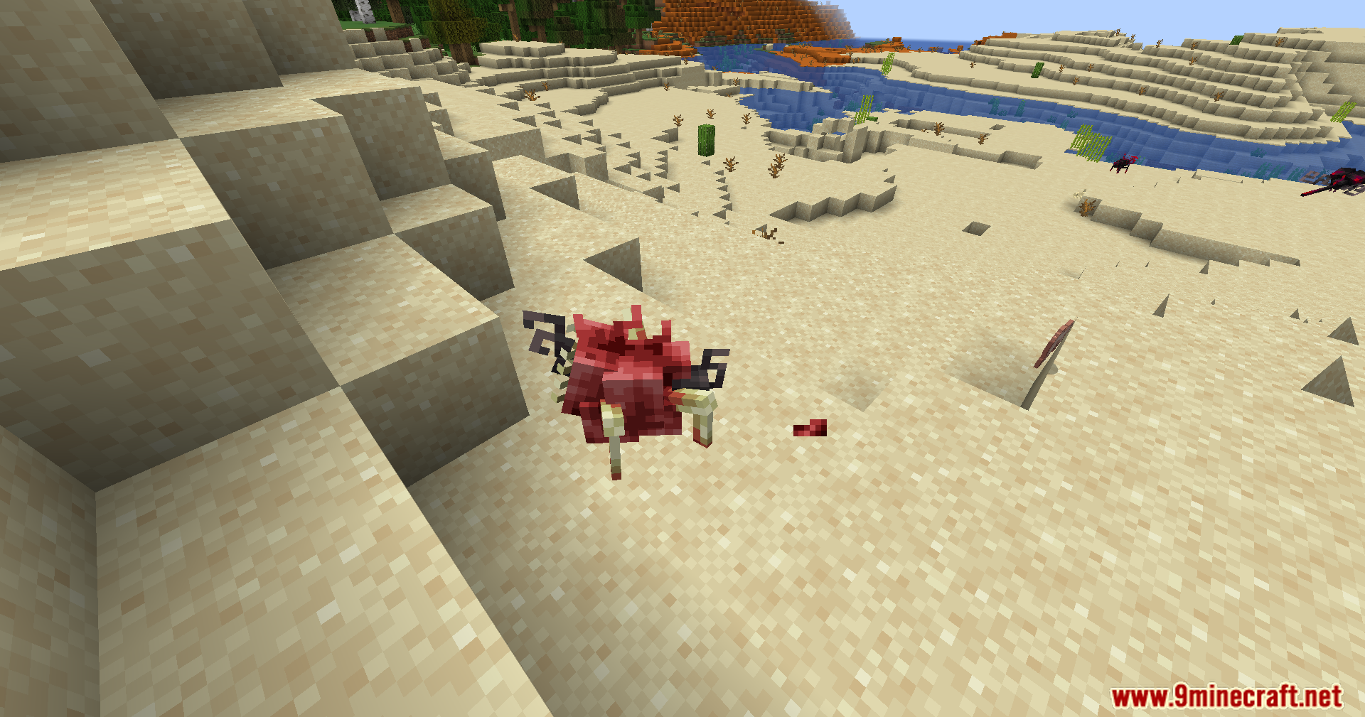 End-Parasitize and Convert All Mod Screenshot 5 A small red parasite mob crawling on the sand in a desert