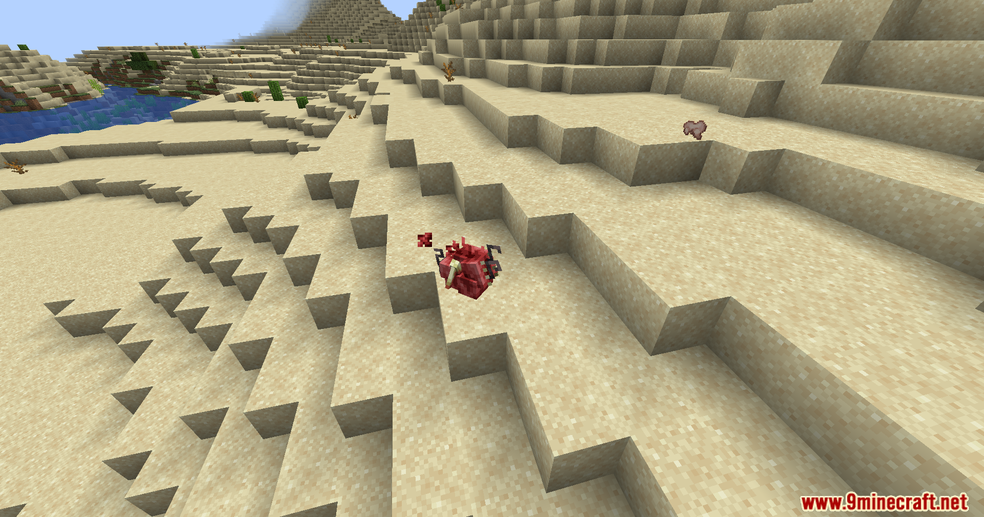 End-Parasitize and Convert All Mod Screenshot 6 Red parasitic creature moving across the sandy dunes of a desert biome