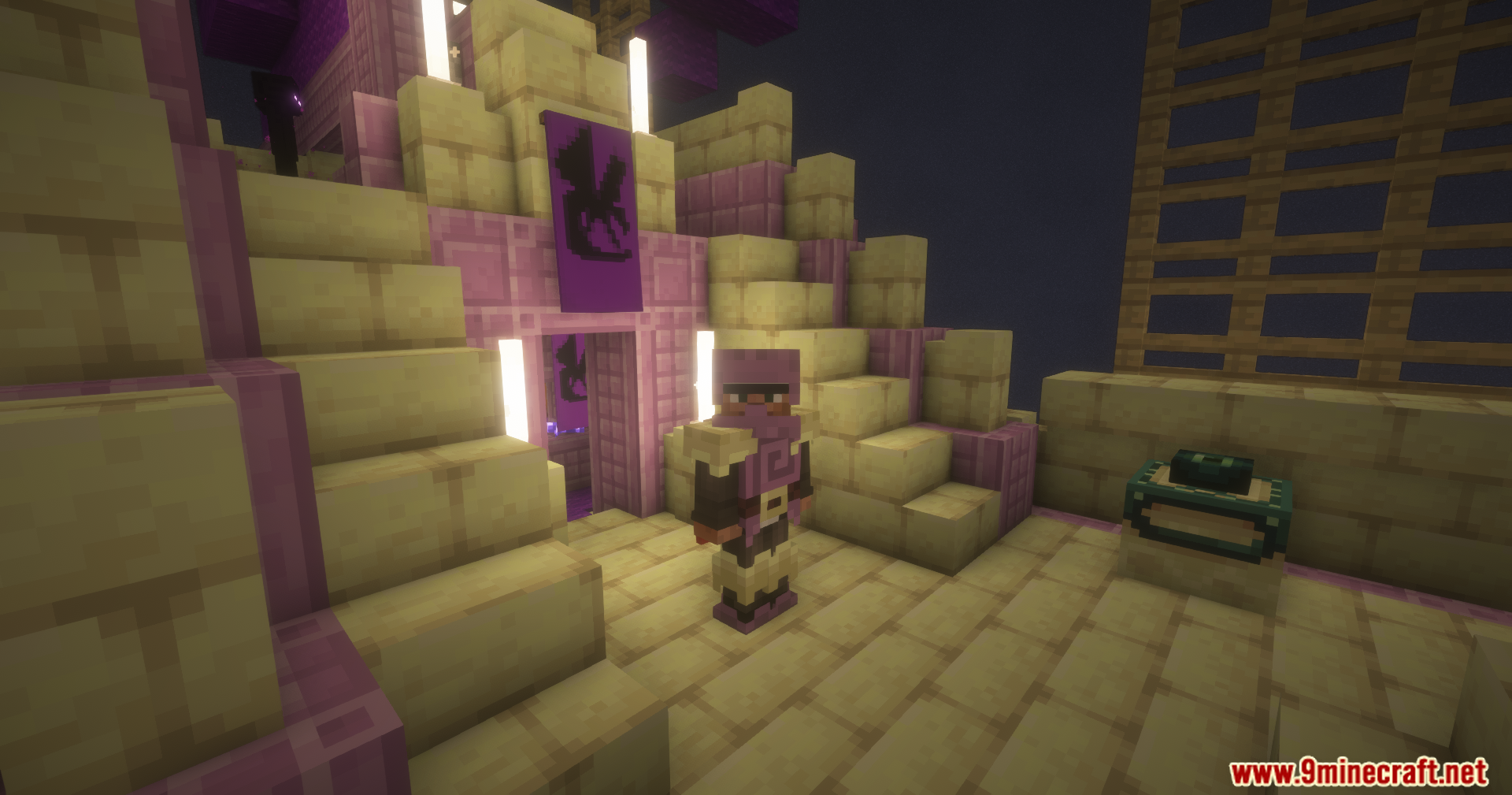 End Villager Trader Mod Screenshot 16 Player wearing a full set of Shulker Armor in the End dimension