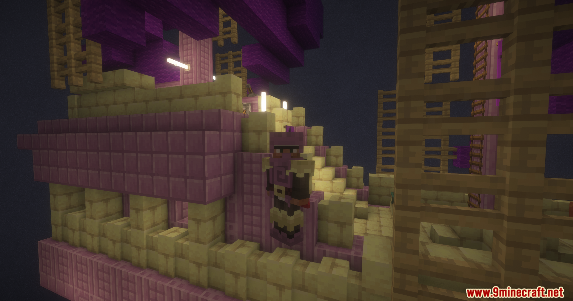 End Villager Trader Mod Screenshot 17 Player wearing Shulker Armor from End Villager Trader Mod explores the End