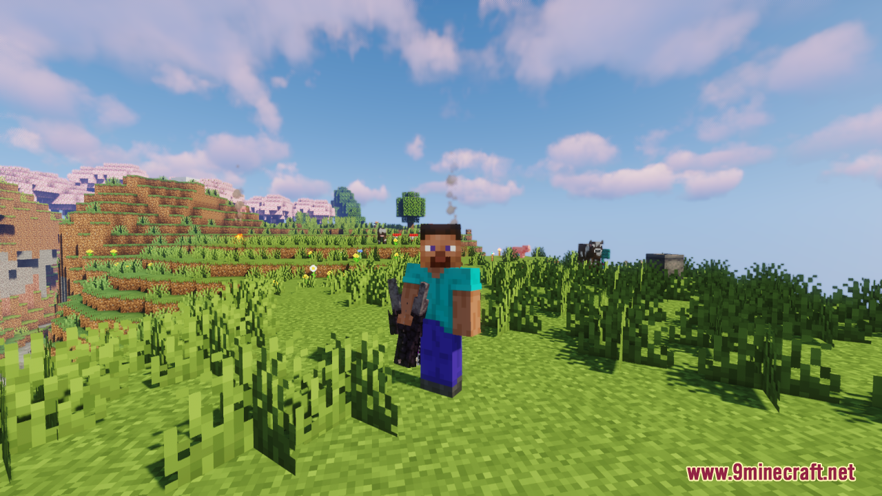 Steve holding a dark dragon head item from the Ender Dragon Reborn pack