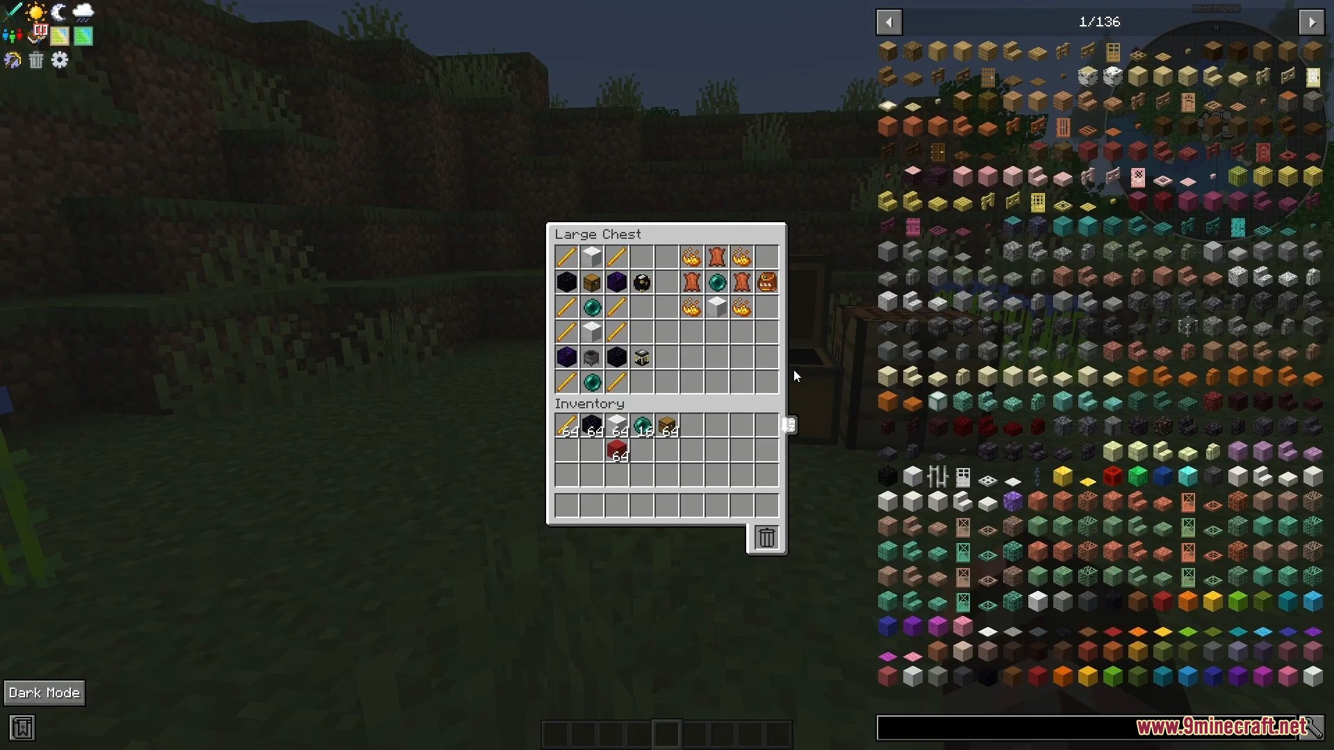 Player viewing the contents of a large chest filled with various items