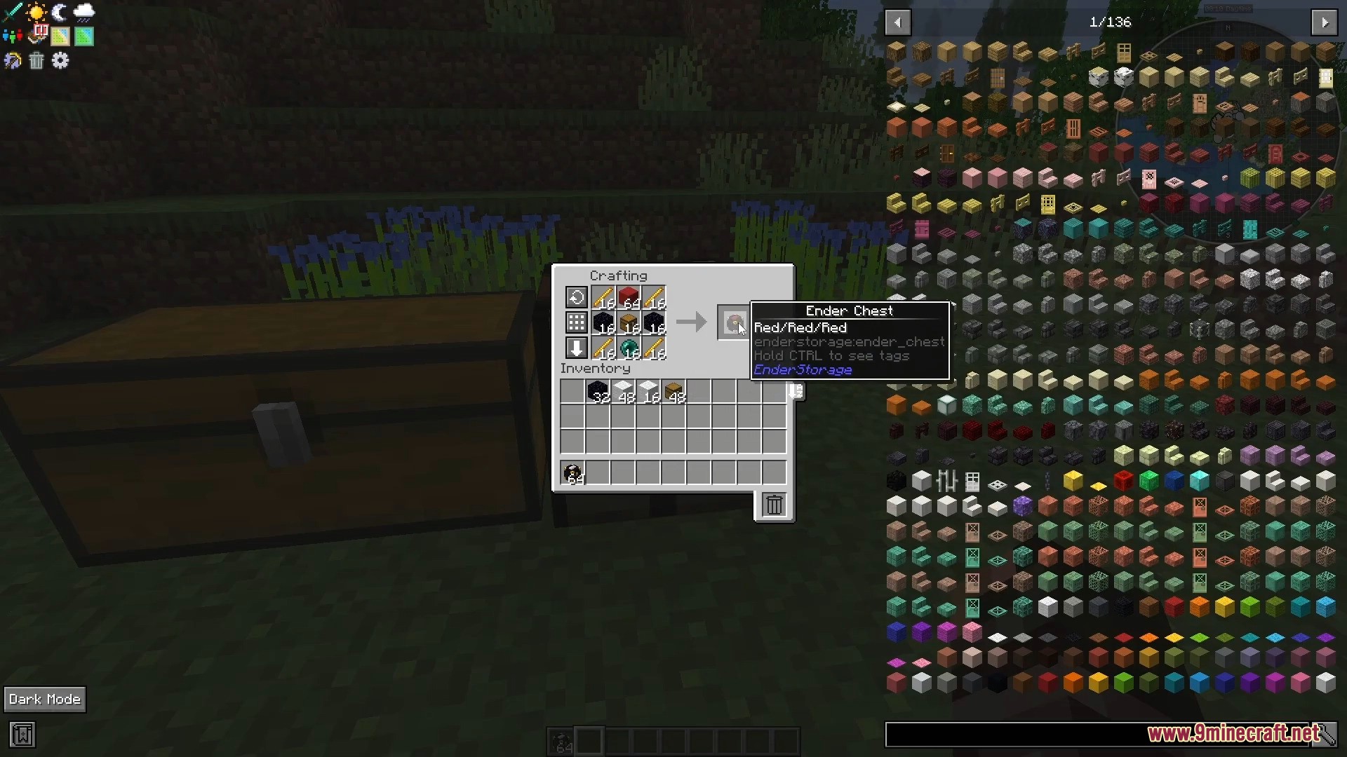 Crafting recipe for a red Ender Chest from the Ender Storage mod