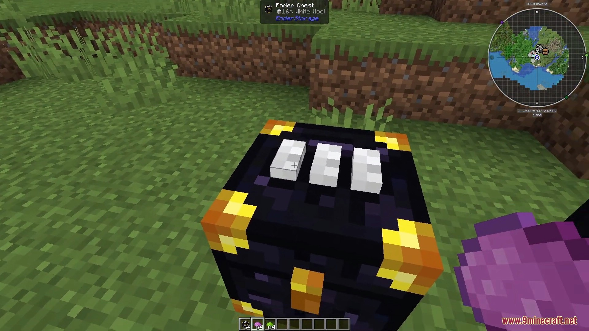 An Ender Chest from the Ender Storage mod with three white color pads