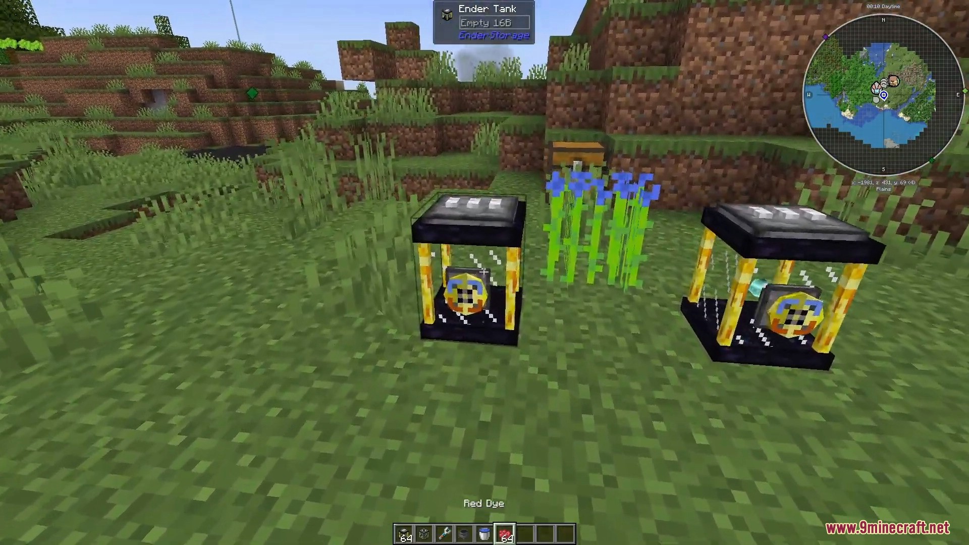 Two Ender Tanks from the Ender Storage mod placed on the grass