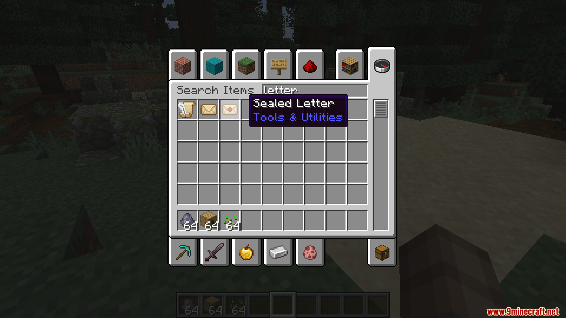Envelope Mod Screenshot 2 The creative inventory menu displaying a sealed letter from the Envelope Mod