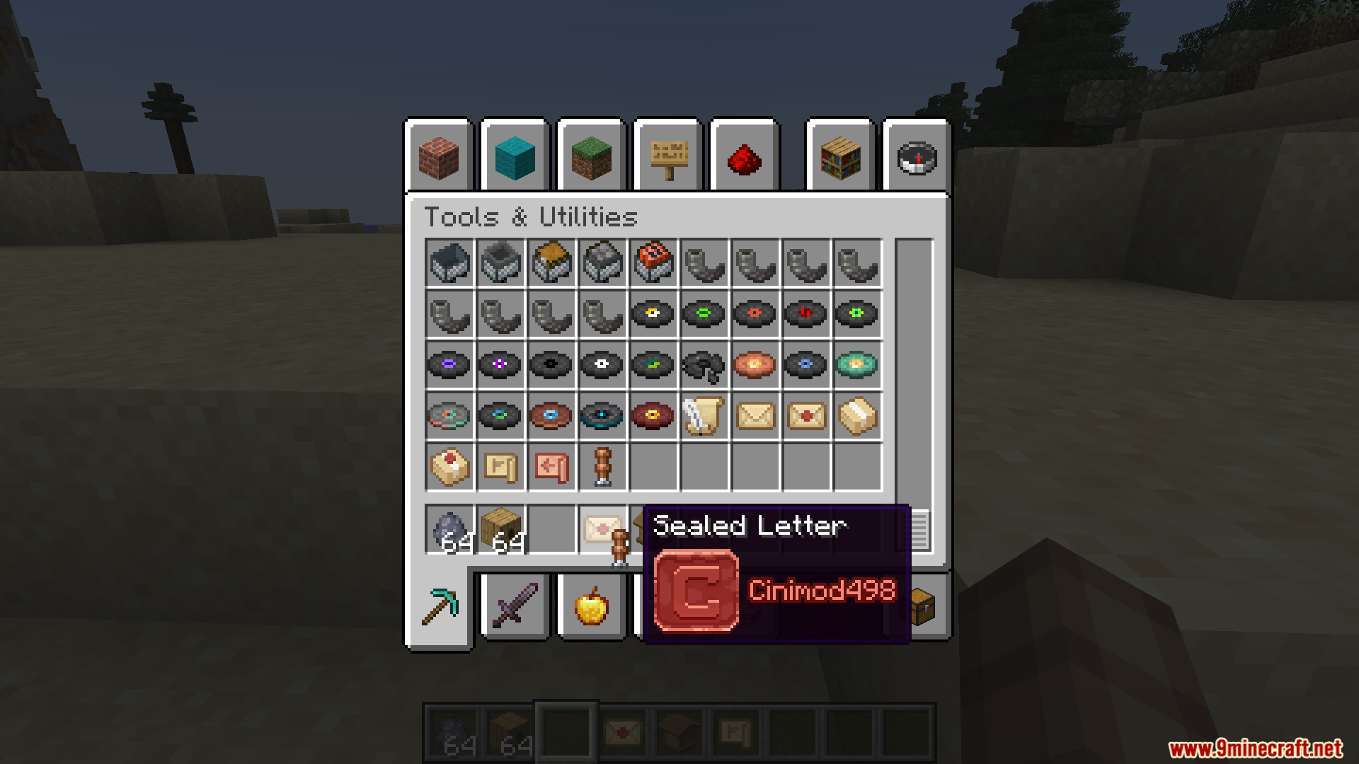 Envelope Mod Screenshot 4 Creative inventory menu showing new items from the Envelope Mod postal system