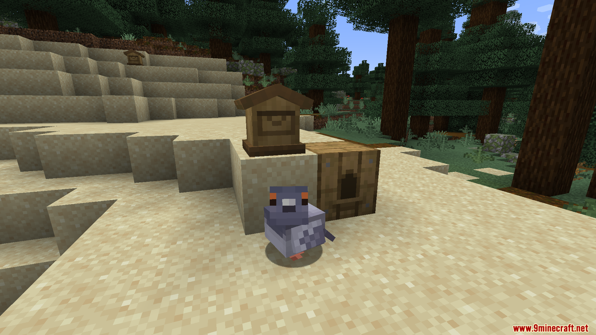 Envelope Mod Screenshot 7 A pigeon mob standing next to a mailbox and a pigeonhole block