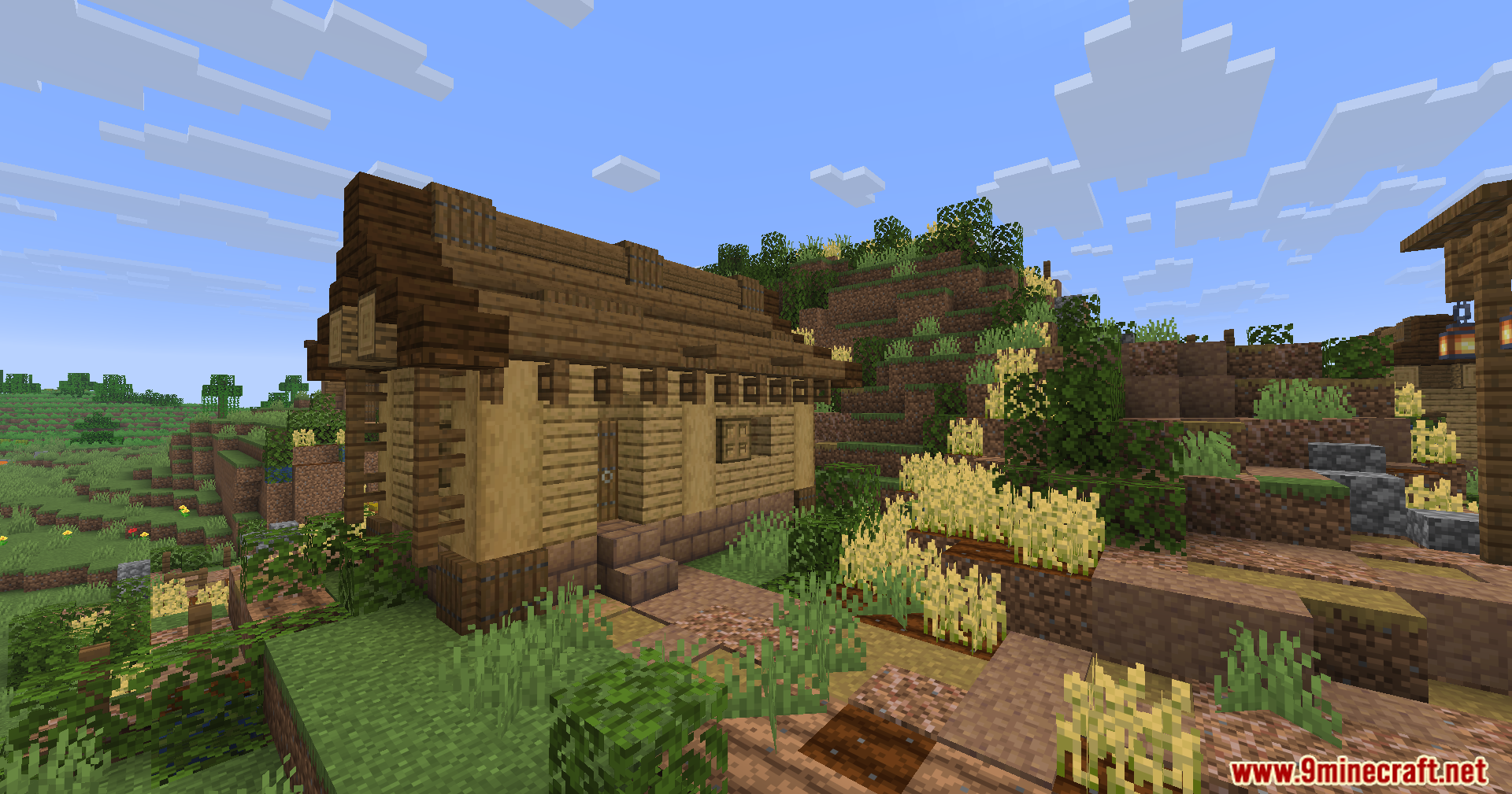 Epic Structures Villages Mod Screenshot 13 A small medieval house built with stripped logs and a dark oak roof