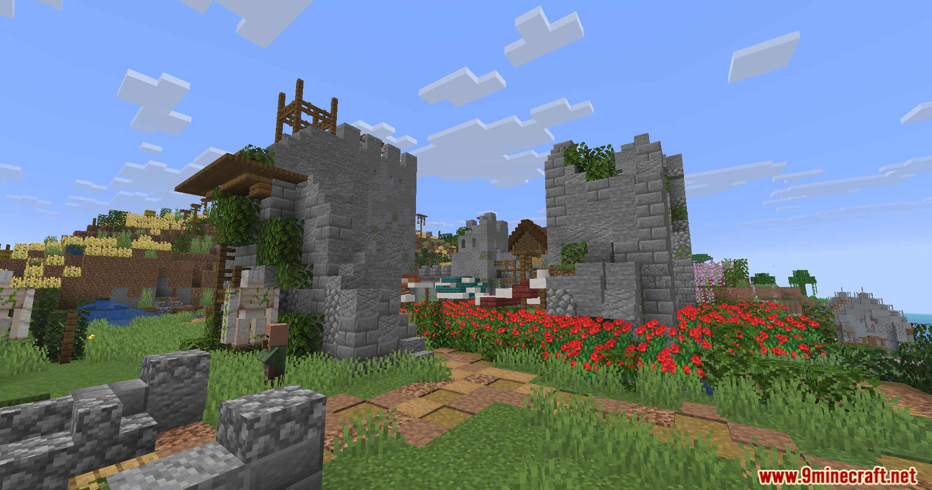 Epic Structures Villages Mod Screenshot 17 Large stone towers and medieval structures in a sprawling Minecraft village