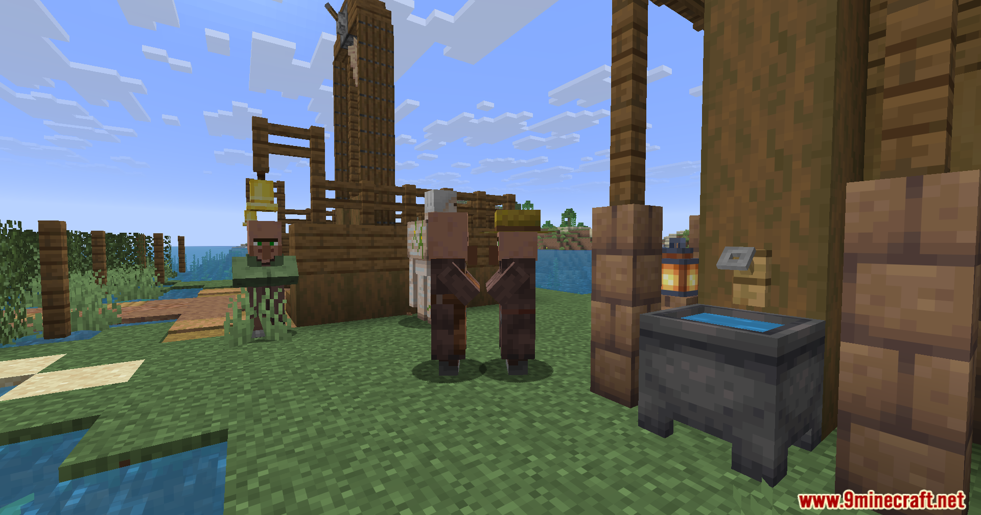 Epic Structures Villages Mod Screenshot 9 Two villagers standing near a water cauldron and an iron golem