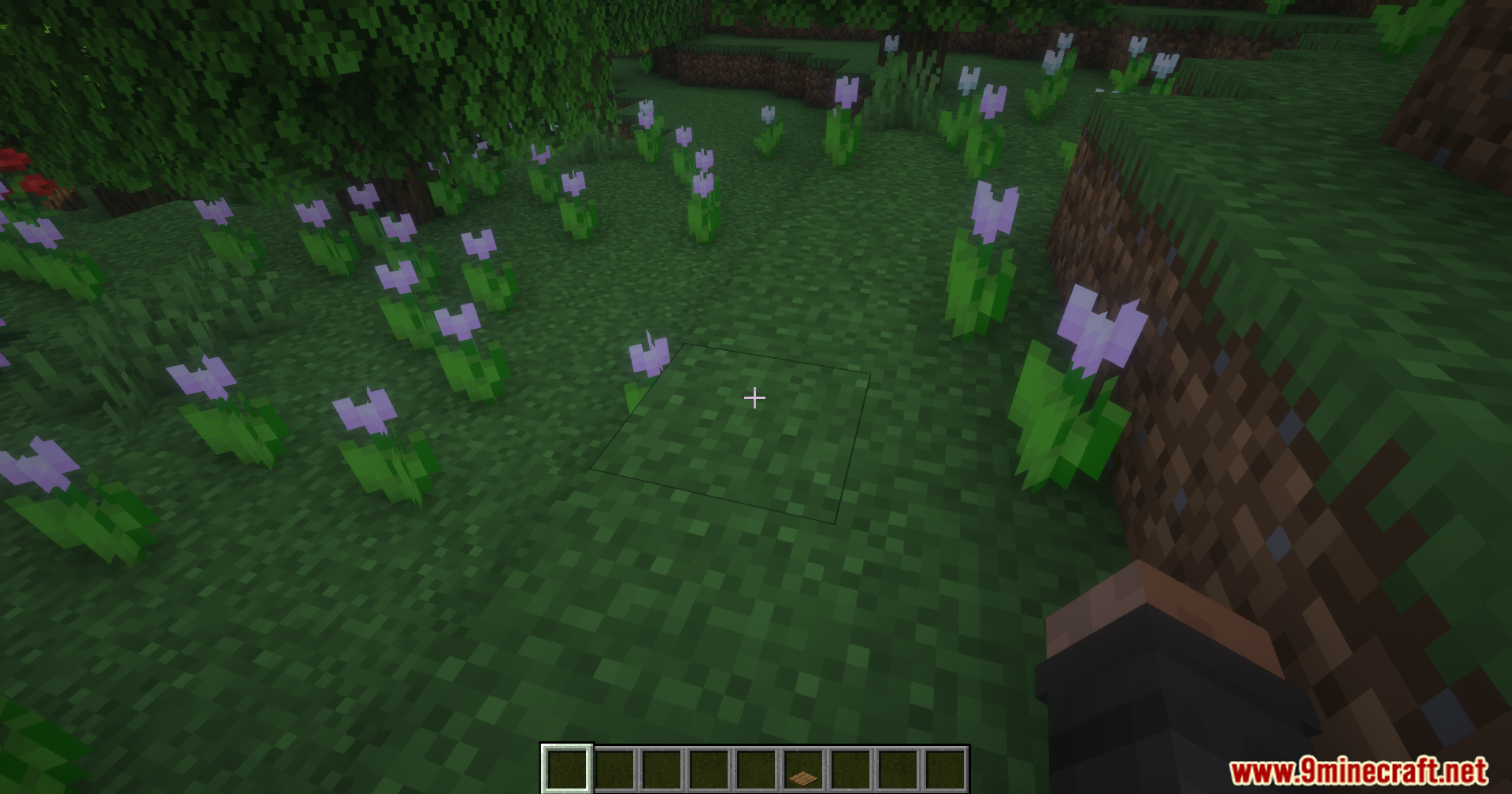Epitaphs Mod Screenshot 6 A player stands in a grassy field filled with many purple flowers