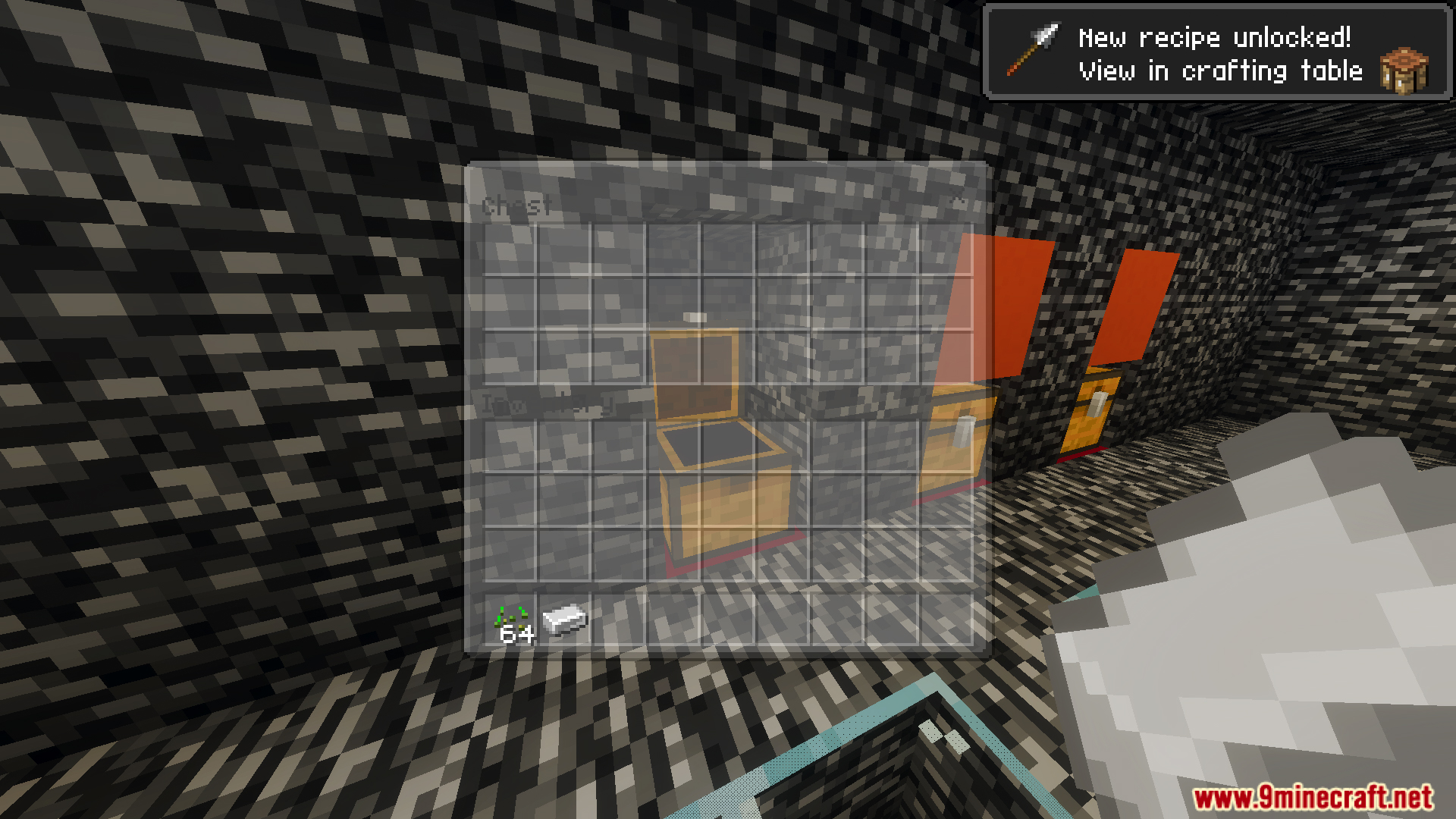 New recipe notification appears while searching chests in the bedrock prison map
