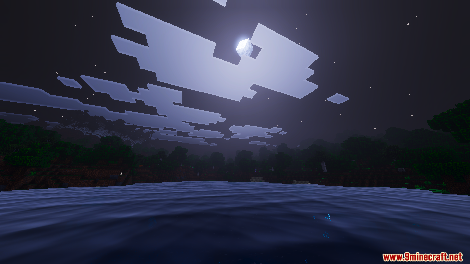 Ethereal Mystic Shader Screenshot 6 Animated water with glowing ripples reflecting the moon in a misty world