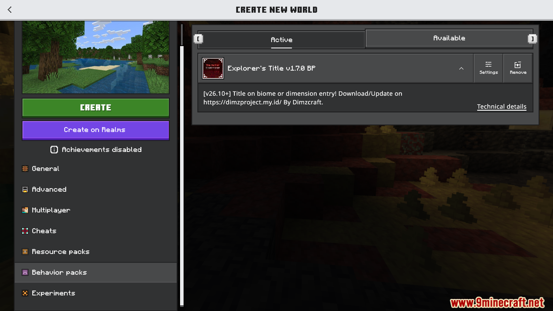 Explorers Title Addon Screenshot 1 Activating the Explorers Title behavior pack in the world creation menu