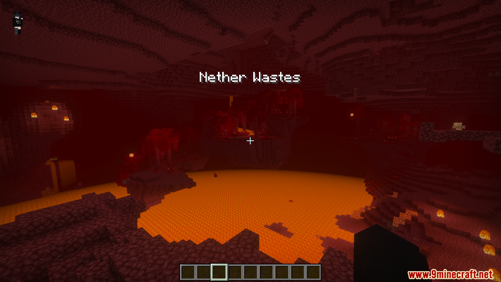 Explorers Title Addon Screenshot 5 Explorers Title Addon shows the name of the Nether Wastes biome on screen