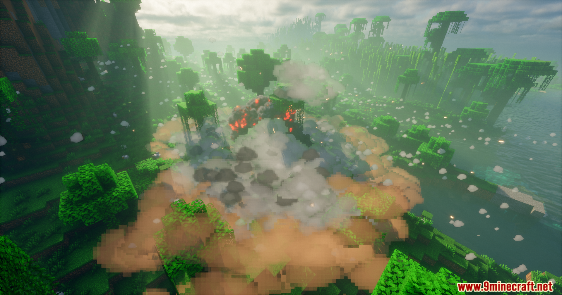 Explosion Overhaul a New Level of Destruction Mod Screenshot 16 Thick smoke and fire rising from a blast site in the jungle