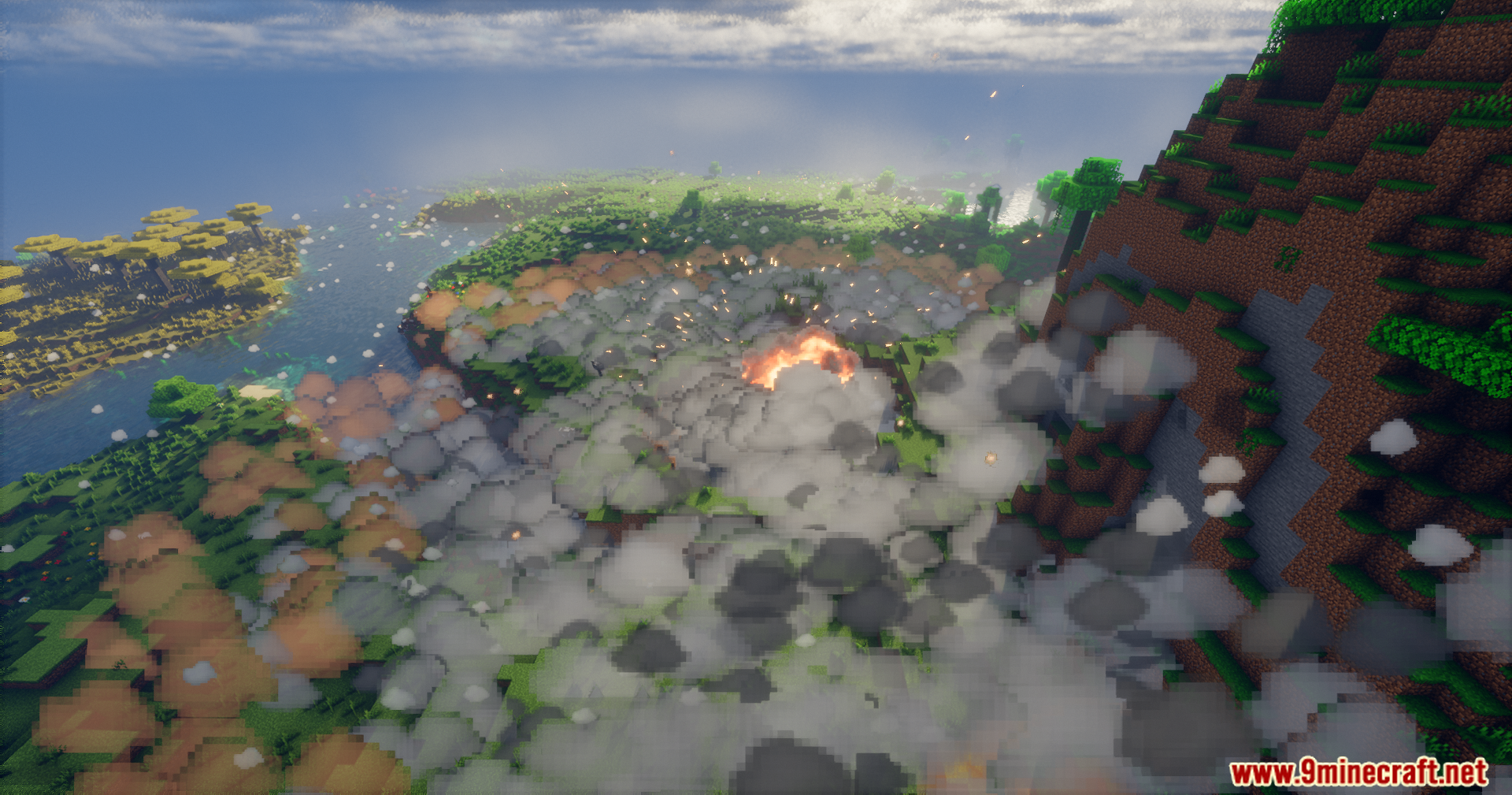 Explosion Overhaul a New Level of Destruction Mod Screenshot 18 Large fireball and thick smoke clouds from a powerful explosion in the forest