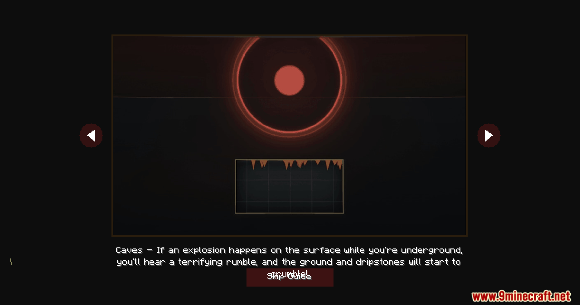 Explosion Overhaul a New Level of Destruction Mod Screenshot 3 Explosion Overhaul tutorial screen describing cave rumbles and falling debris from surface blasts