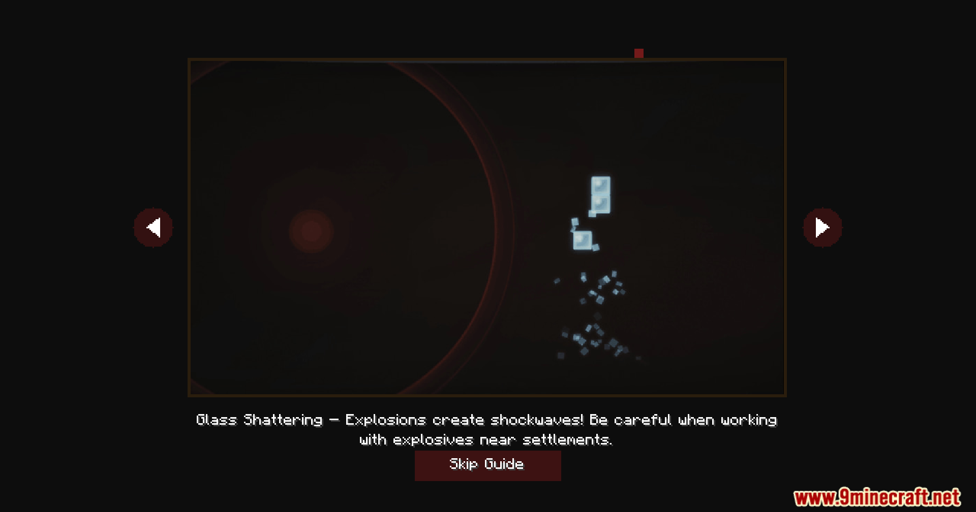 Explosion Overhaul a New Level of Destruction Mod Screenshot 4 Tutorial screen showing glass shattering from shockwaves caused by nearby explosions
