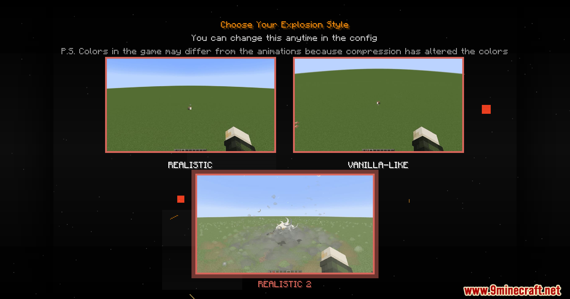 Explosion Overhaul a New Level of Destruction Mod Screenshot 7 Selection screen for choosing explosion styles in the Explosion Overhaul mod