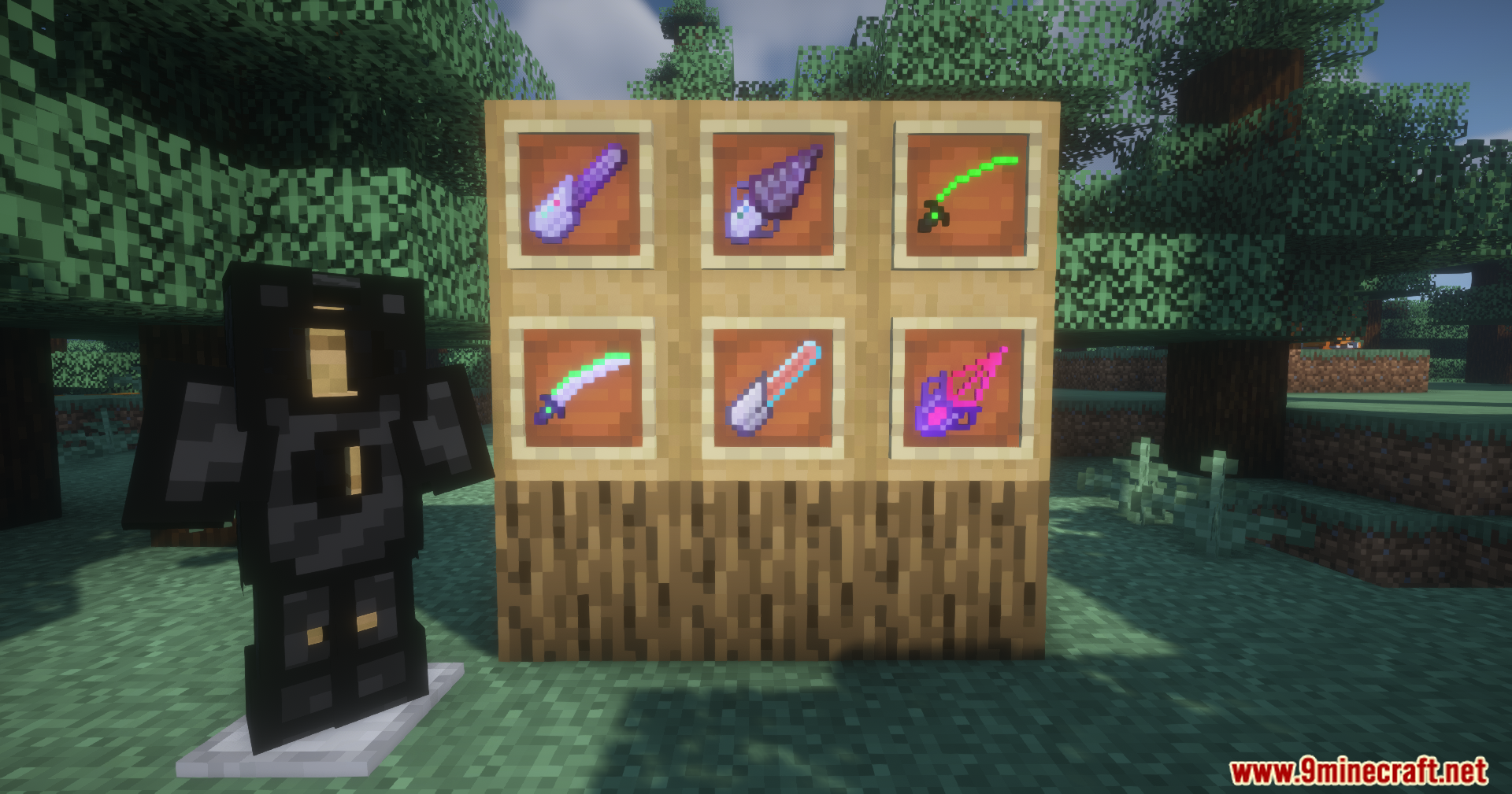 Extended Industrialization Mod Screenshot 10 Nano Suit armor and advanced electric tools are displayed on a wooden wall