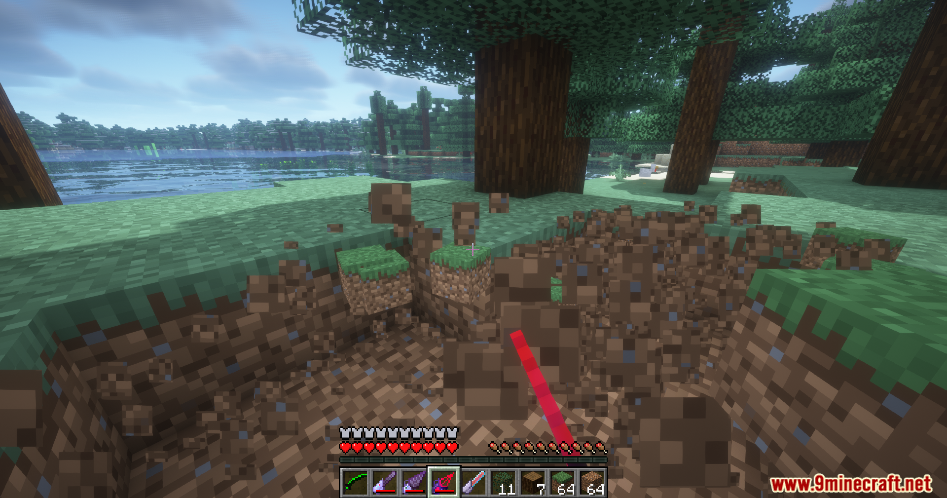 Extended Industrialization Mod Screenshot 18 Player digging a large hole in the ground with an electric drill