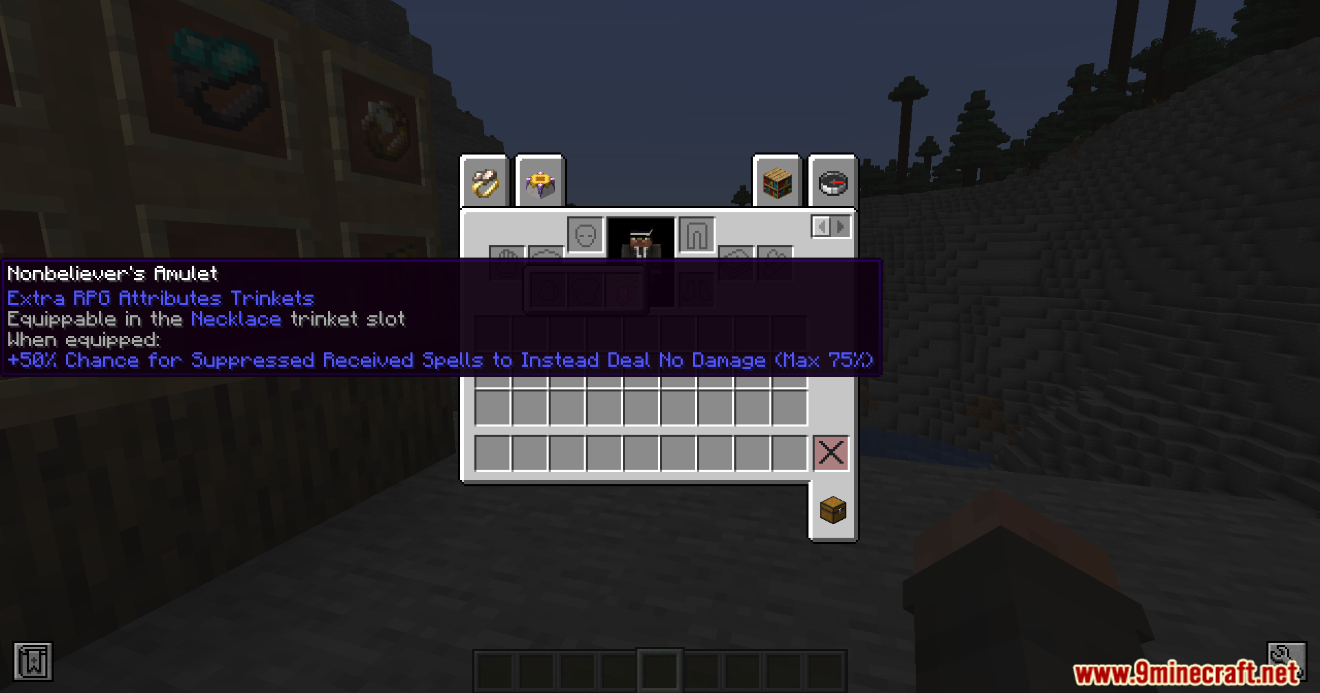 Extra Spell Attributes Mod Screenshot 6 Player viewing the Nonbeliever Amulet tooltip in the inventory menu
