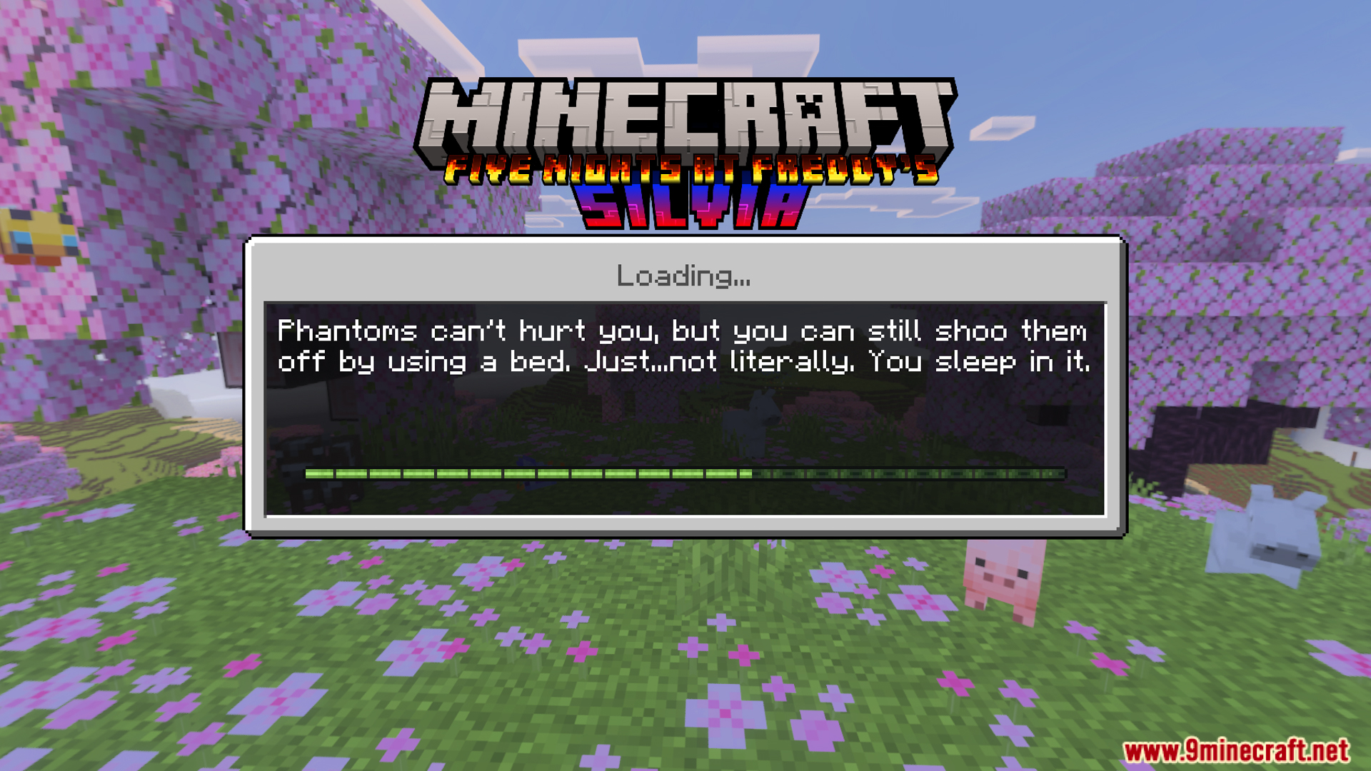 Loading screen for the Five Nights at Freddys Silvia map in Minecraft