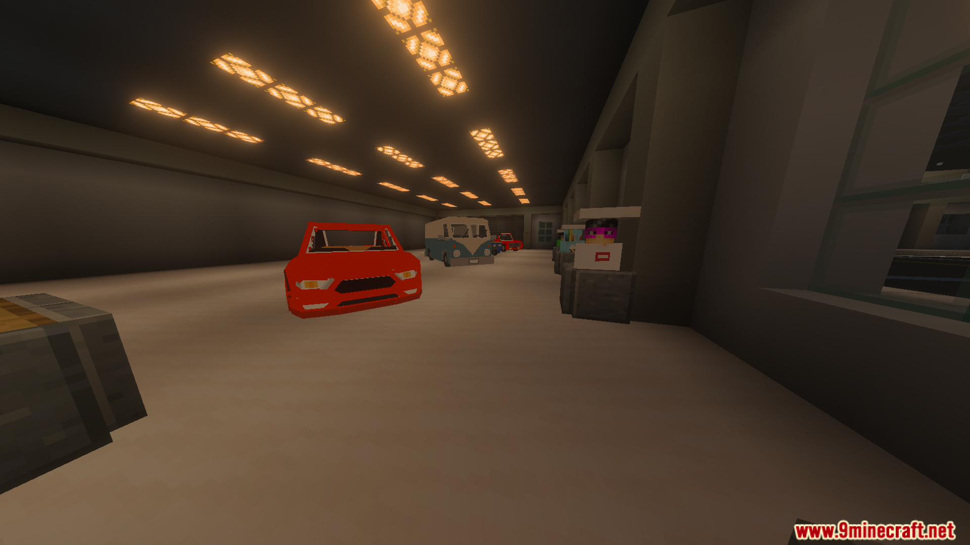 FNaF Silvia Map features a large garage with various vehicles to drive