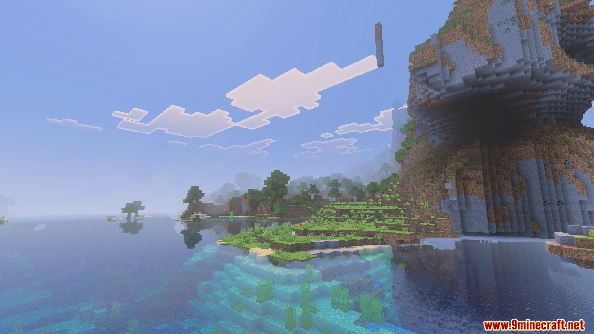 FPS Booster Plus Plus Addon showing a scenic landscape with clear water