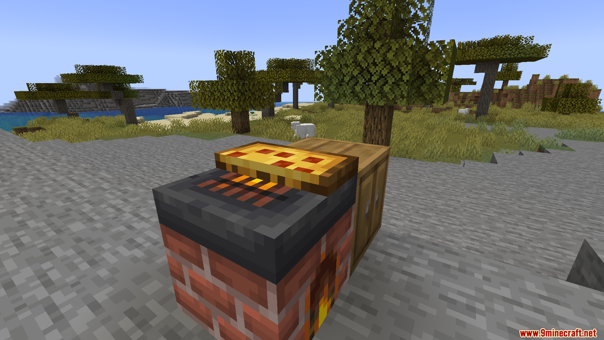 Farmers Pizzeria Mod Screenshot 10 A slice of pepperoni pizza cooking on a stove near some trees