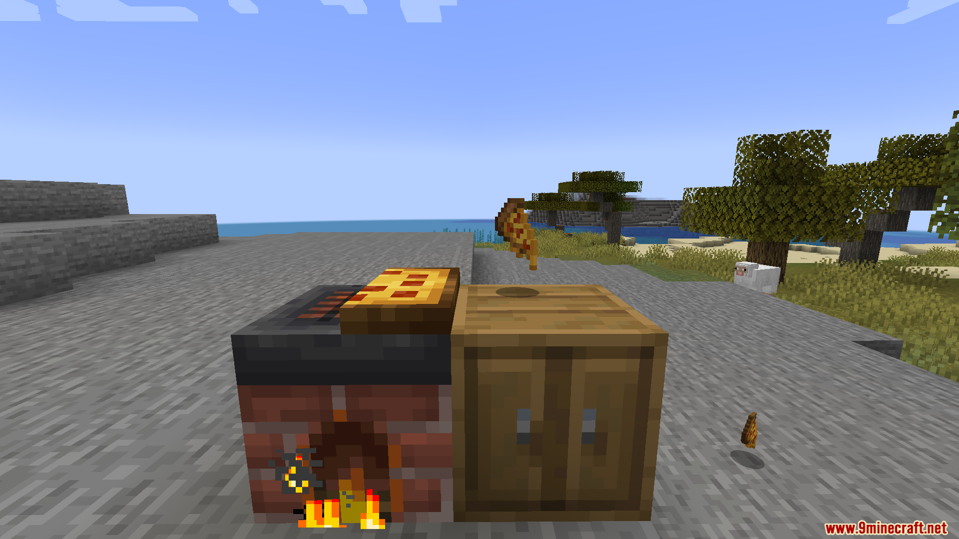 Farmers Pizzeria Mod Screenshot 12 Delicious pizza sits on a brick oven with a slice floating nearby