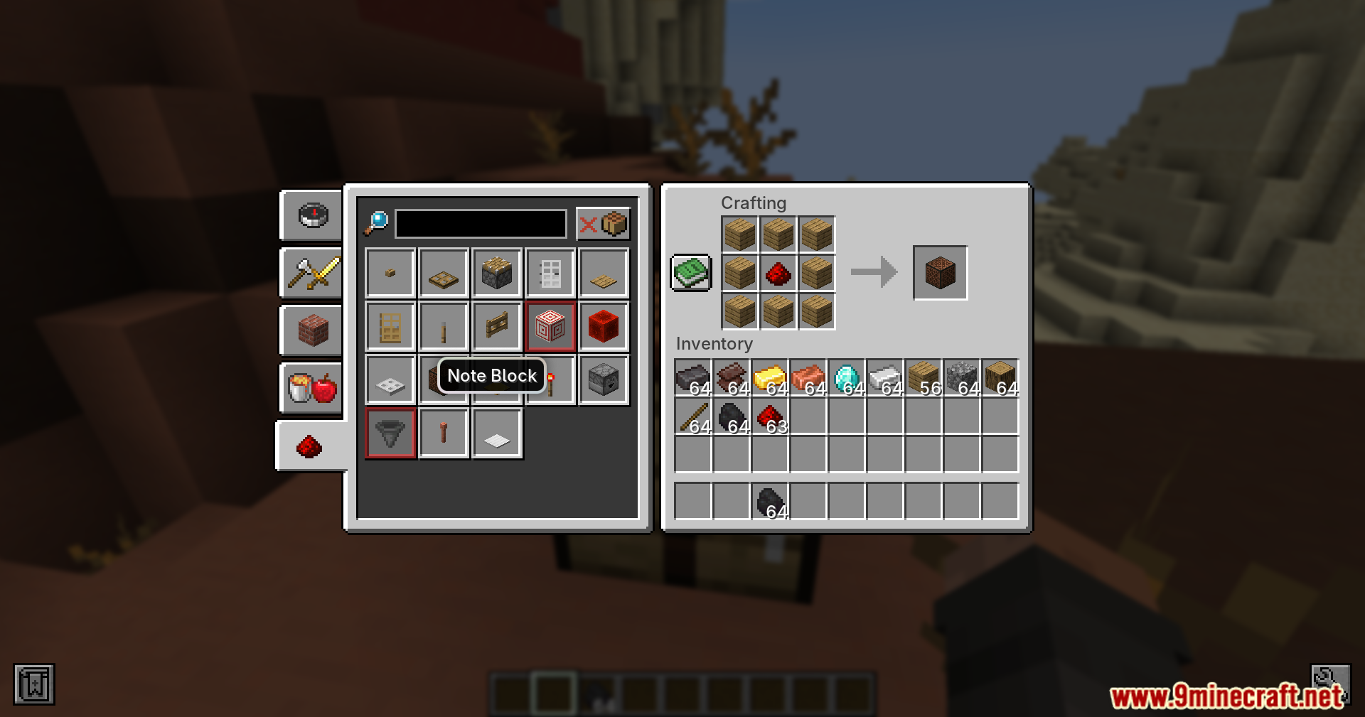 Fast Recipes Mod Screenshot 10 Crafting a Note Block with eight wooden planks and one redstone dust