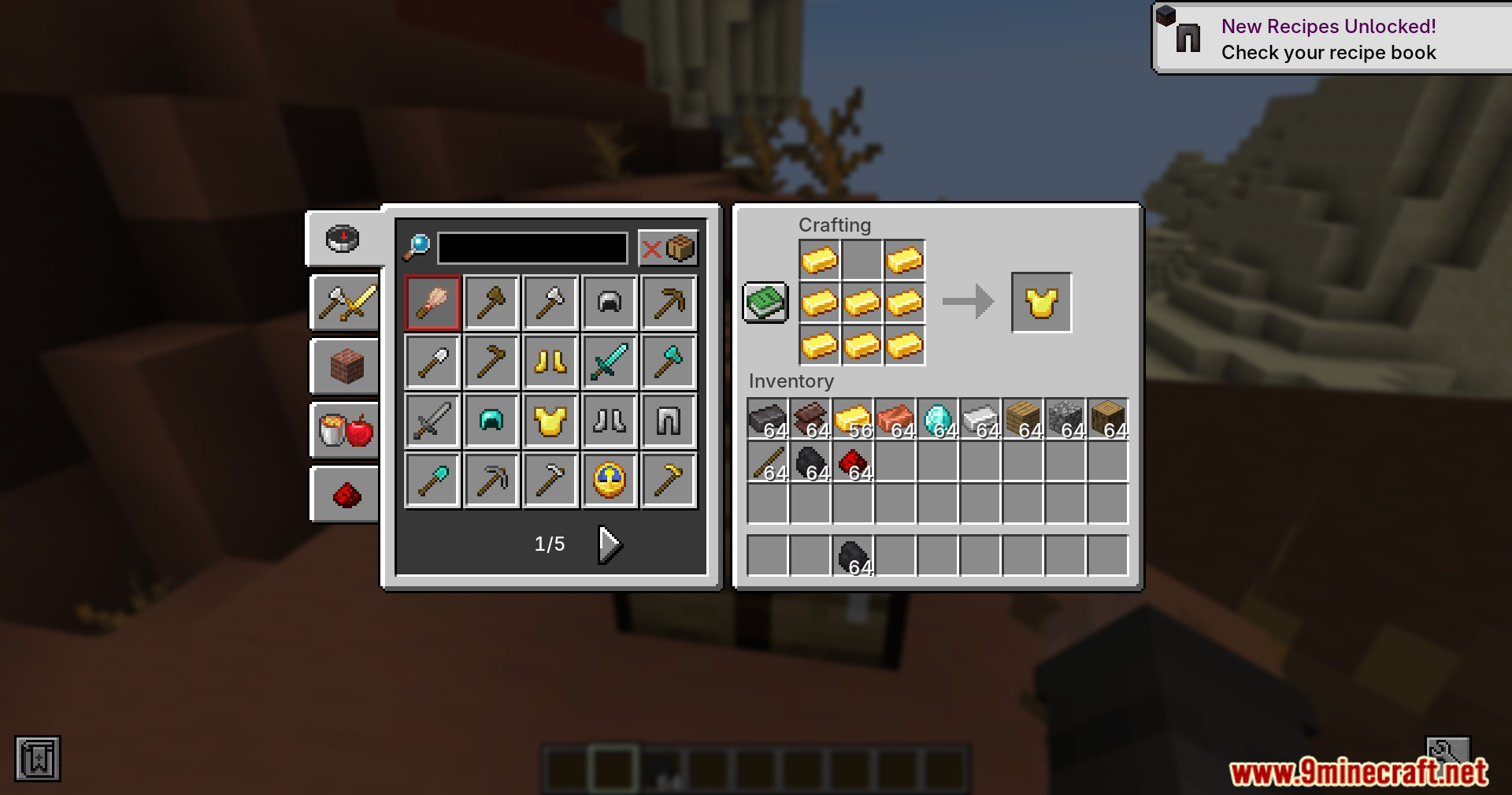 Fast Recipes Mod Screenshot 2 Crafting a golden chestplate using eight gold ingots in the crafting table
