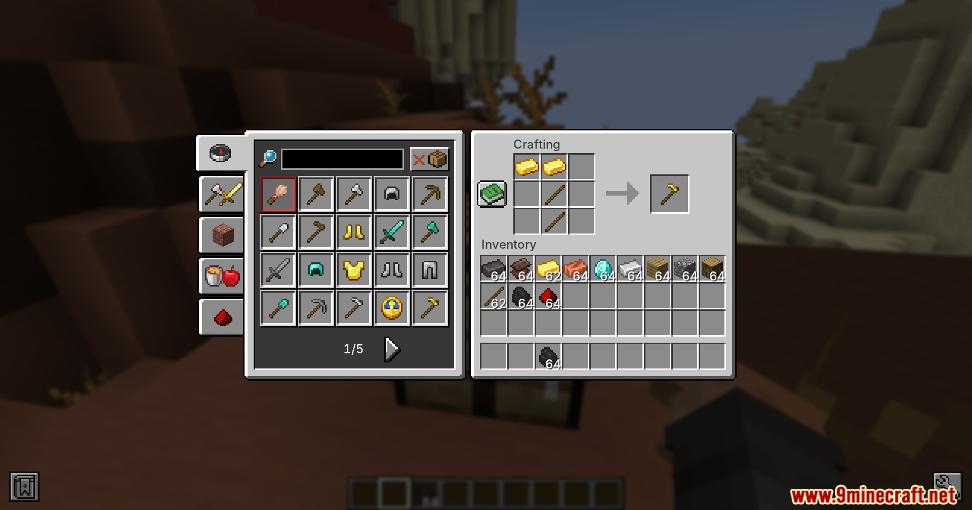 Fast Recipes Mod Screenshot 3 Crafting a golden hoe using gold ingots and sticks in the crafting table