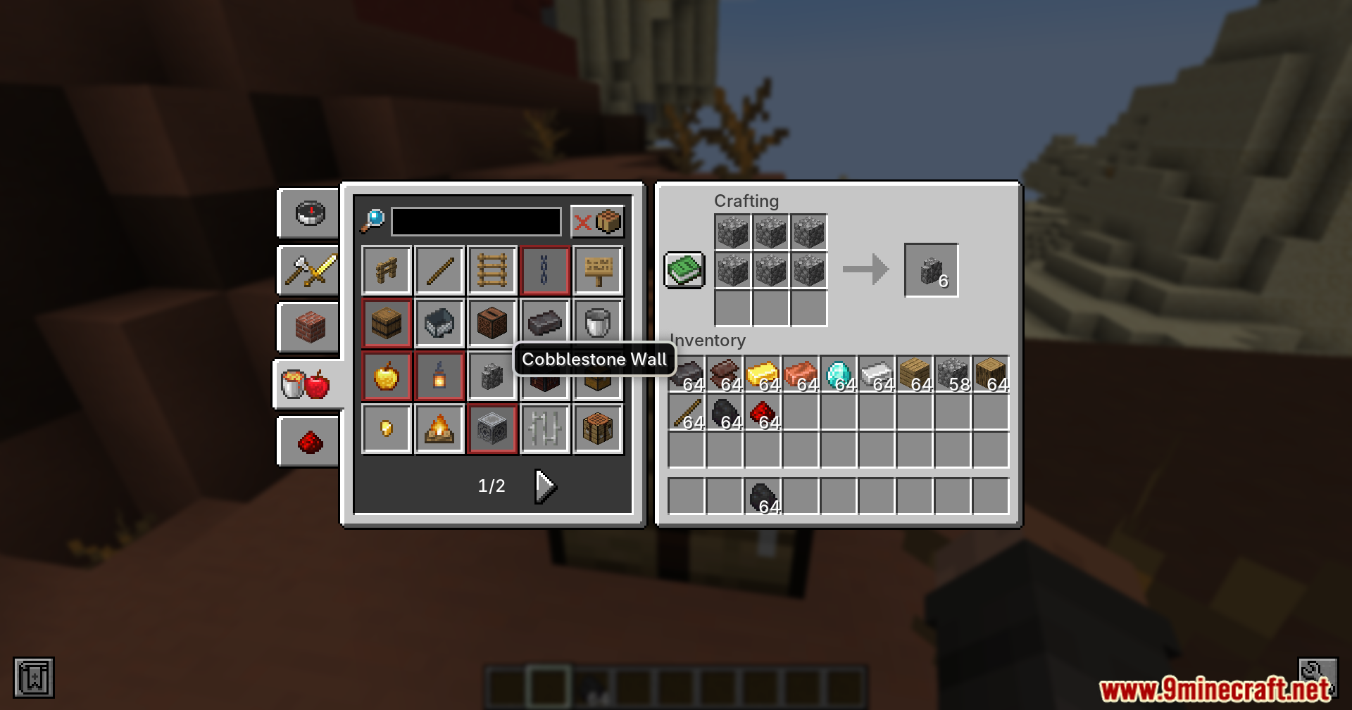 Fast Recipes Mod Screenshot 7 Player crafting a cobblestone wall using the recipe book in the crafting interface