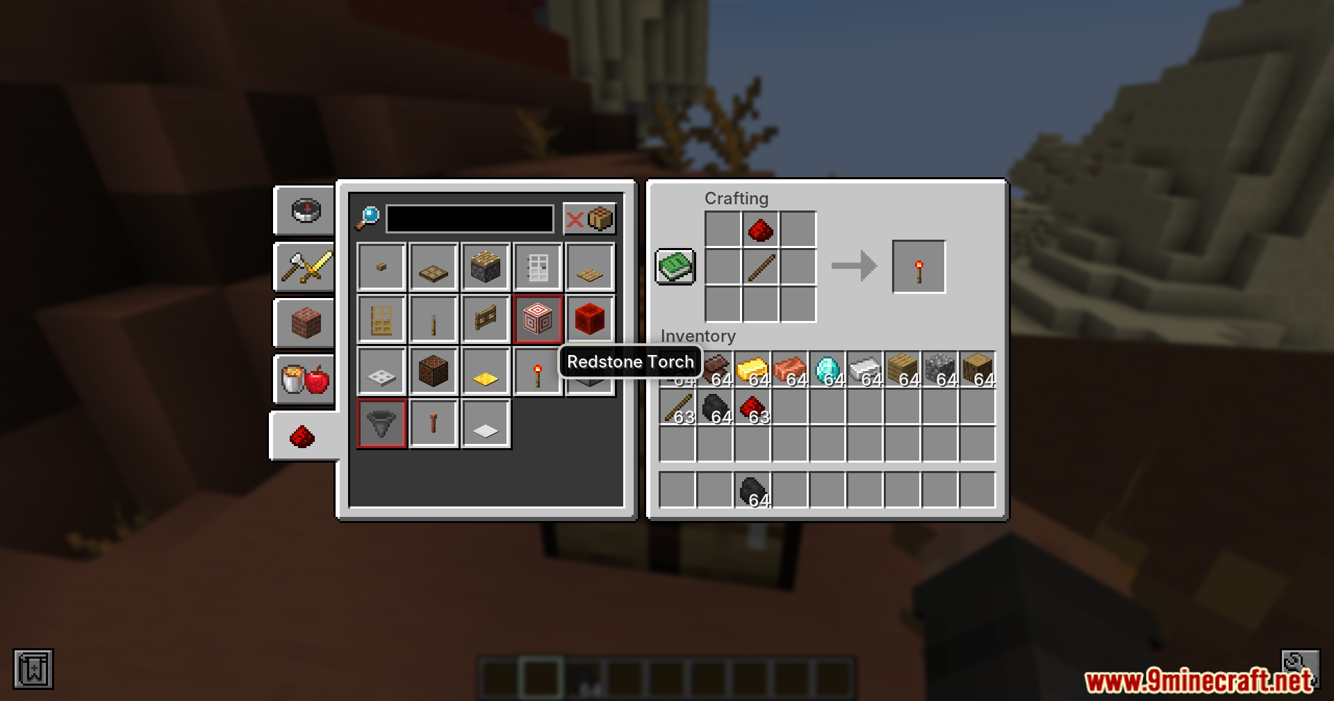 Fast Recipes Mod Screenshot 9 Crafting a Redstone Torch using one redstone dust and a wooden stick