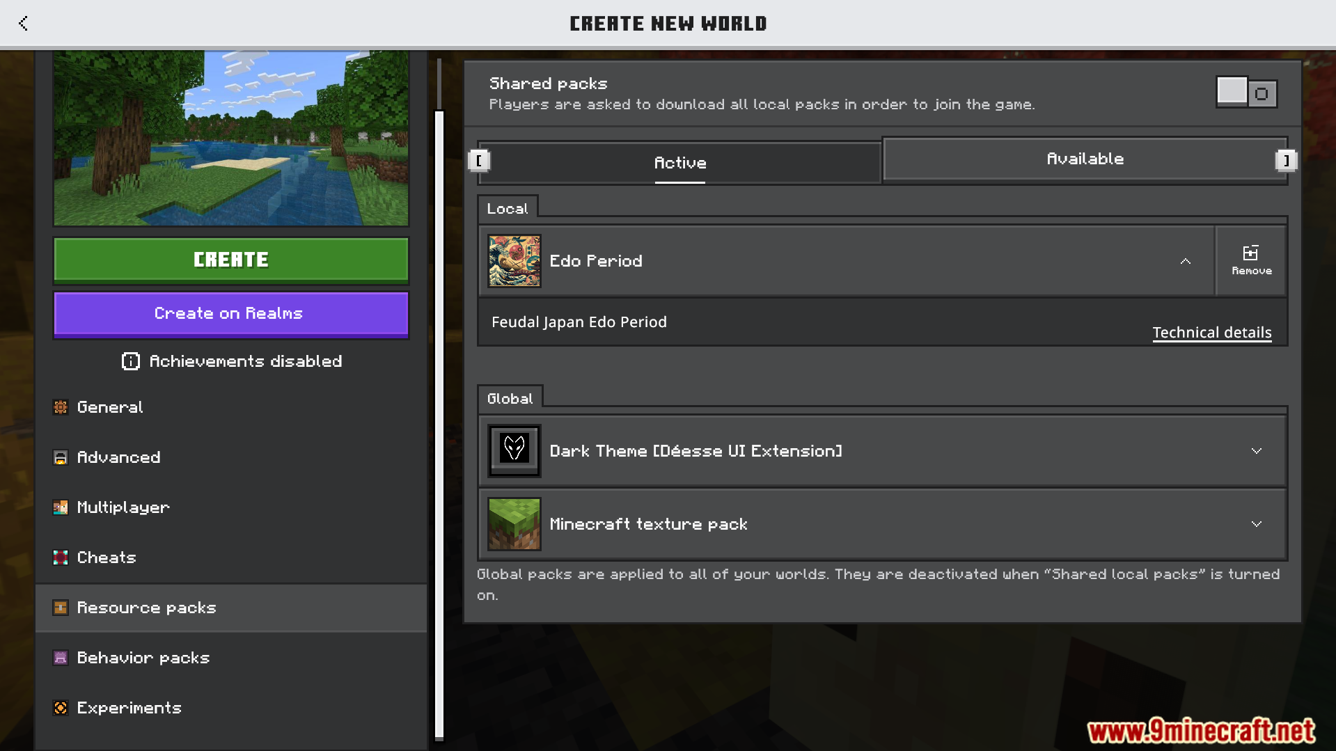 Feudal Japan King Studios SMP Texture Pack Screenshot 1 Minecraft world creation menu with the Edo Period resource pack active