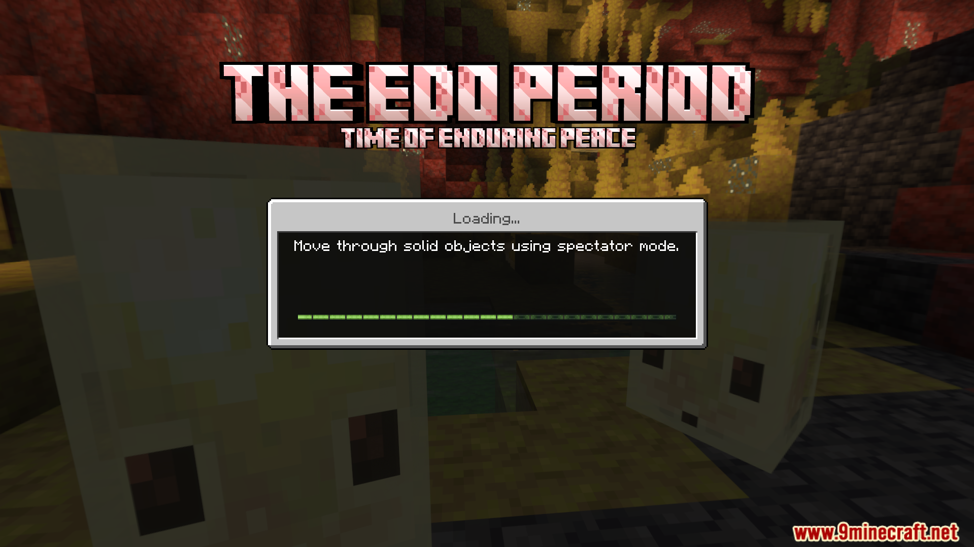 Feudal Japan King Studios SMP Texture Pack Screenshot 2 Loading screen showing title text and a custom background for the pack