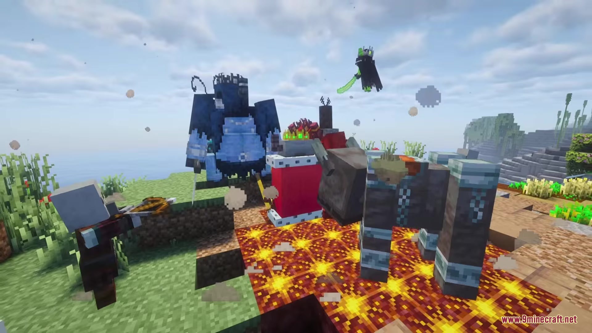 Fights Frights Mod Screenshot 3 Unique custom monsters from Fights Frights Mod standing on glowing magma blocks